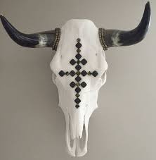 Decorated Cow Skull With Sodalite Stone Cow Skull Painted Animal Skulls Skull