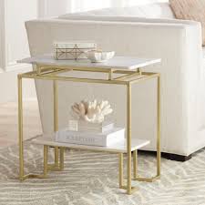 Tables Vendar 24 Wide Marble And Gold 2 Level Modern Accent Table In 2020 Modern Accent Tables Gold Accent Table Marble Accent Table
