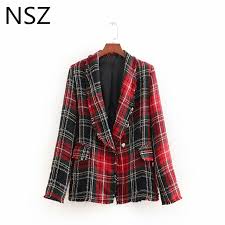Le blazer pour femme finalise avec chic votre tenue. Femmes Double Breasted Tweed A Carreaux Blazer Rouge Veste Tissu Ecossais Gland Manteau Survetement Europe Et Amerique Du Style Automne Haut D Hiver Aliexpress