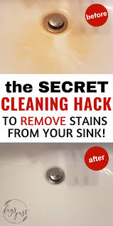 I remove a tough rust and mineral stain from the porcelain sink in our 100+ year old fixer upper.product used: Bathroom Cleaning Hack For Yellow Stains In The Sink No Scrubbing Required Cleaning Hacks Remove Rust Stains Remove Yellow Stains