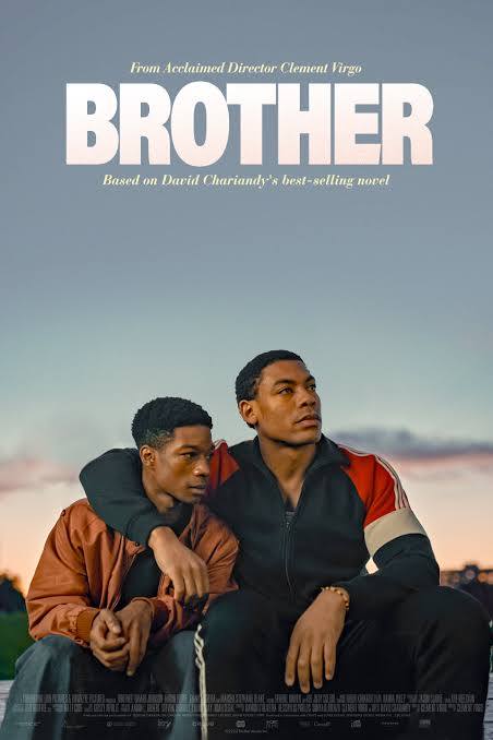 Poster for Brother showing two young Black men sitting together, one with his arm around the other’s shoulders, with the title above them.