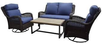 Patio Chat Set 4pc Wicker Outdoor Bistro Set Swivel Chairs Loveseat Coffee Table B Patio Furniture Conversation Sets Conversation Set Patio Outdoor Bistro Set