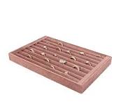 Plateau de présentation bagues 9 rouleaux, gainé velours synthétique vieux  rose