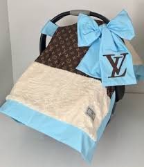 Ivory Paisley Minky Sky Blue And Inspired Louis Vuitton Attachable Car Seat Blanket Baby Car Seats Infant Car Seat Cover Car Seats