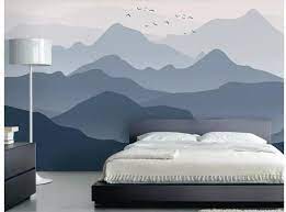Hand Painted Ink Abstract Mountains Nursery Wallpaper Wall Etsy Kids Wall Murals Mountain Mural Wall Murals