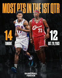 Most points in the first quarter of an NBA debut: 🔸VJ Edgecombe: 14 (tonight) 🔸LeBron James: 12 (Oct. 29, 2003) HISTORIC NIGHT FOR THE NO.3 PICK 🙌