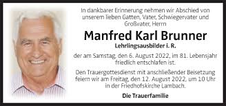 Traueranzeigen von Manfred Karl Brunner