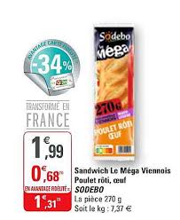 Offre Sandwich Le Mega Club Suedois Jambon Cheddar Sodebo Chez Casino Supermarches