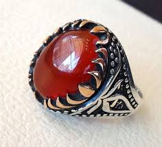 Carnelian Natural Stone Red Yemen Aqeeq Sterling Silver Men Etsy Rings For Men Silver Man Gold And Silver Rings