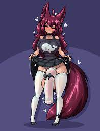 limebreaker, knot, absurdres, highres, 1girl, animal ears, animal penis,  breasts, clothes lift, erection, fox ears, fox girl, fox tail, futanari,  horse penis, huge penis, huge testicles, human with animal genitalia,  knotted equine