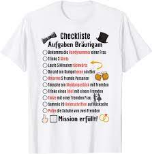 Herren Bräutigam Aufgaben Junggeselle JGA Checkliste Poltern T-Shirt :  Amazon.de: Fashion