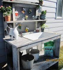 Pin By Guylaine Forbes On A Faire Potting Bench Potting Bench With Sink Outdoor Potting Bench