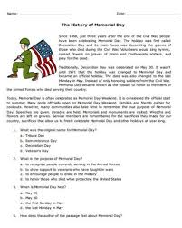 Free History Of Memorial Day Worksheet For Kids As Memorial Day Approaches A History Of Memorial Day Memorial Day Activities Reading Comprehension Worksheets