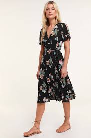 Jet Set For Sun Black Tropical Print Wrap Midi Dress Floral Print Midi Dress Printed Wrap Dresses Cute Floral Dresses