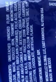Unbleached enriched flour (wheat flour, niacin, reduced iron, thiamine mononitrate {vitamin b1}, riboflavin {vitamin b2}, folic acid), sugar, palm and/or canola oil, cocoa (processed with alkali), high fructose corn syrup, leavening (baking soda and/or calcium phosphate), salt, soy lecithin, chocolate, artificial flavor. Nabisco Oreo Lunchbox Cookies Snak Saks Mini 1x8 Oz