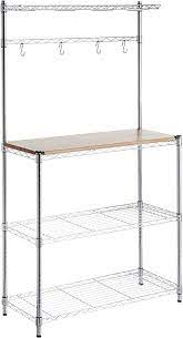 Discover baker's racks on amazon.com at a great price. Amazon Com Amazon Basics Kitchen Storage Baker S Rack With Wood Table Chrome Wood 63 4 Height Home Kitchen