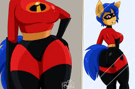 2947257 - safe, artist:imaranx, oc, oc only, earth pony, anthro, 2 panel  comic, bodysuit, butt, clothes, comic, commission, cosplay, costume,  elastigirl, female, implied tail hole, large butt, looking back, mare,  mask, mirror,
