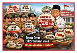 Dana Desa Dikorbankan demi Koperasi Merah Putih? Bayangkan ini. Tahun lalu  desa Anda menerima sekitar Rp1 miliar. Tahun 2026? Tinggal Rp200–300 juta.  Dipangkas 58 persen. Rp34,57 triliun dialihkan. Katanya untuk mendukung  program