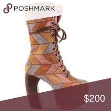 Iso Jeffrey Campbell Pickford Patch Platform Boots Platform Boots Black Leather Heels Jeffrey Campbell Shoes