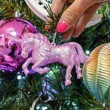 36 pieces christmas glitter poinsettia flowers artificial flowers wedding glitter christmas tree new year ornaments (pink,3 inch, 4 inch, 6 inch) 3.7 out of 5 stars. 11cm Pink Glitter Unicorn Christmas Tree Decoration