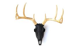 Black And White Deer Skull Faux Whitetail Deer Skull Black And Gold Deer Skull Wall Mount Deer Skulls Gold Antler