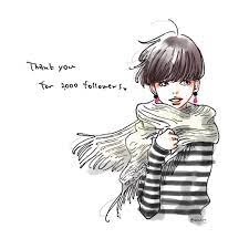 気がついたら 本当に本当にありがとうございます thankyoufor2000 2100followers ニットマフラー リブニット ボーダー 白黒ボーダー ボーダー好き ショートヘア きのこヘア ファッションイラスト イラスト イラスト マフラー イラスト 手描きのイラスト