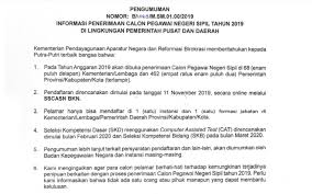 Selain itu, lanjut dia, pemilihan cpns pada 2021 juga akan mengutamakan penyediaan tenaga kesehatan dan teknis untuk mendukung rencana pembangunan nasional. Info Resmi Pendaftaran Cpns Tahun 2019 Pusat Info Lowongan Kerja 2021