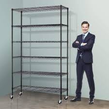 Buy Storage Metal Shelf Wire Shelving Unit With Wheels 82x48x18 Sturdy Steel Heavy Duty 6 Tier Layer Rack With Casters For Restaurant Garage Pantry Kitchen Garage Rack Black Online In Turkey B07fxh81zt