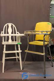 Vintage wooden doll high chair 25 high. Pair Of Vintage Doll High Chairs 1 Wood 1 Chrome Vinyl