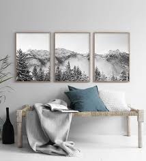 Black And White Framed Wall Art Set Modern Mountain Art Set Of 3 Prints Mountain Poster Art Black Etsy Art Above Bed Bedroom Art Above Bed Bedroom Art