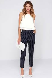 Black And White Striped Pants Outfit Ideas Sunday Girl Navy Blue Striped Pants Stripe Pants Outfit Fashion Work Fashion