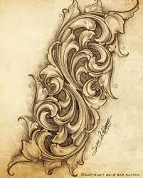 Filigree baroque temporary tattoo sticker. 9 Top Wood Carving Tattoo Designs Photos Filigree Tattoo Scroll Tattoos Ornament Drawing