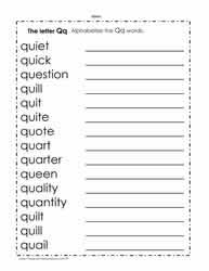 Word searches for words beginning with the letter q. The Letter Q Worksheets