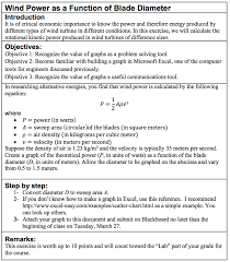 Solved Wind Power As A Function Of Blade Diameter Introdu