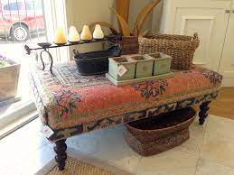 42 round x 17 height once a stripe rug now a useful cocktail ottoman. Upholstered Ottoman Coffee Table Upholstered Furniture Upholstered Coffee Table