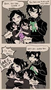 andrew graves (the coffin of andy and leyley), ashley graves, the coffin of  andy and leyley, absurdres, artist request, highres, 1girl, 3boys, bandaid,  black hair, black shirt, brother and sister, child, choker,