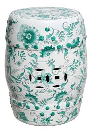 Green And White Garden Stool Table With Hand Painted Flowers And Vines On Chairish Com Garden Stool World Market Dining Chairs Ceramic Garden Stools