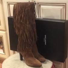 Yves Saint Laurent Shoes Saint Laurent Lily Brown Suede Fringe Boots Sz 4 Poshmark