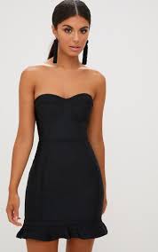 Black Bandage Frill Hem Bodycon Dress With Images Bandage Dress Bodycon Bodycon Dress Homecoming Bodycon Dress