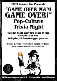 Welcome to the last in the series of 'hits of 1980's'! 1989 Arcade Bar Game Over Man Game Over Trivia Is Facebook