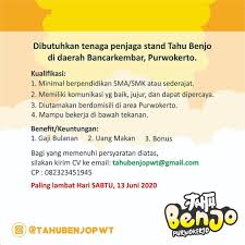 Bisa menyetir merupakan satu kelebihan datang langsung ke : Lowongan Kerja Tahu Benjo Purwokerto Juni 2020