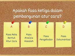 Pengaturan pembangunan menara telekomunikasi terdapat dalam peraturan menteri komunikasi dan informatika nomor: Kuiz Fasa Pembangunan Aturcara Tingkatan 3 Ø§Ø®ØªØ¨Ø§Ø± ØªÙ†Ø§ÙØ³ÙŠ