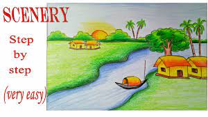 Create a watercolor landscape painting in 5 easy steps. How To Draw A Village Scenery Step By Step Very Easy Art Video Youtube