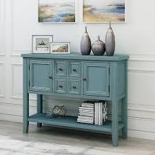 Console Sofa Table With 4 Drawers 46 X 15 X 34 Wood Buffet Sideboard Desk With 2 Cabinets And Bottom Shelf Retro Tall Entryway Table W Mdf Panel For Ki In 2020