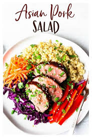 This Asian Pork Salad Recipe Is Made With Glazed Slices Of Pork Tenderloin Atop A Colorful Salad Loaded With Cr Pork Salad Recipes Pork Salad Pork Recipes Easy