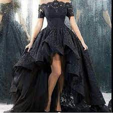 2016 Dark High Low Black Lace Gothic Wedding Dresses Halloween Ball Bridal Gowns Black Lace Wedding Dress Black Lace Ball Gown High Low Prom Dresses