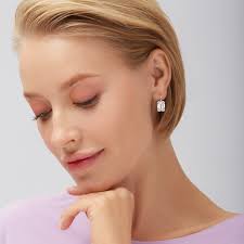 Emerald Cut Diamond Leverback Earrings in 18K White Gold, GIA Certifie