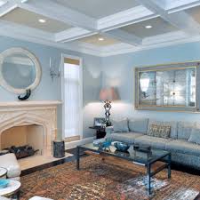 A bright white ceiling and trim keep things feeling light and airy. Tan And Blue Living Room Ideas Photos Houzz