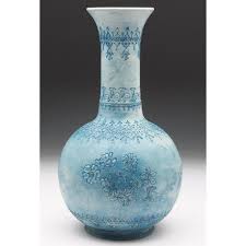 Early Rookwood Vase By Fannie Auckland In 1881 Impressed Designs In White Clay Rubbed With Blue Slip
