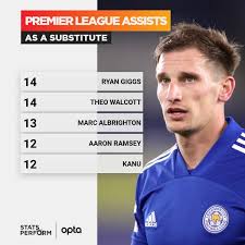 Discover more posts about albrighton. Optajoe On Twitter 13 Marc Albrighton Has Assisted 13 Premier League Goals As A Substitute Only Ryan Giggs And Theo Walcott 14 Each Have Registered More Assists From The Bench Pay Off